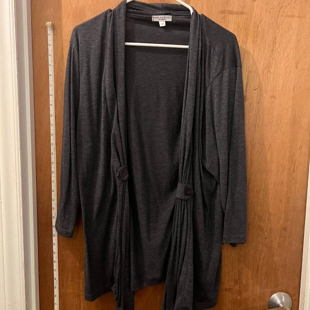 Size 3X - Ashley Blue - Gray 3/4 Sleeve Knit Wrap